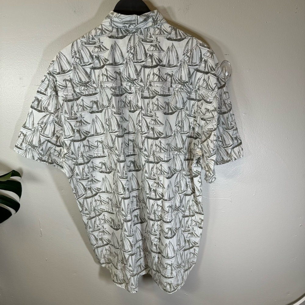 vintage men sailboat print buttondown shirt white gray nautical 100%cotton large - Picture 8 of 13